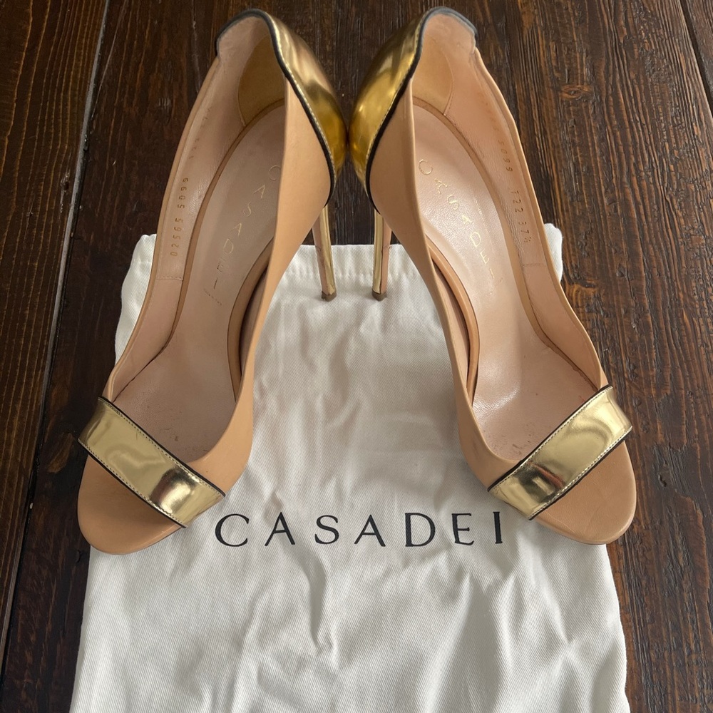 Auth Casadei Heels Size Gold 7.5